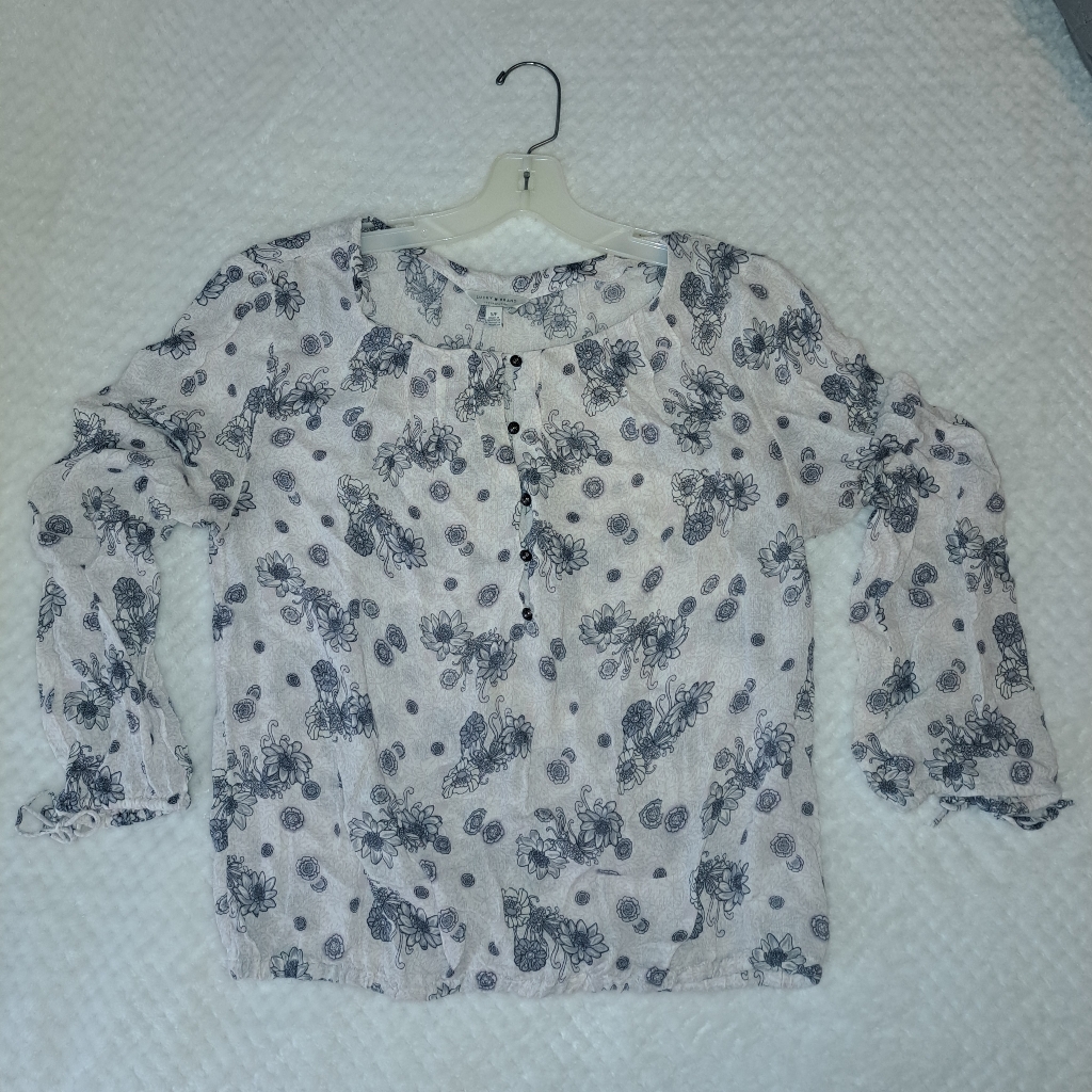 Lucky Brand Floral Blouse White And Denim Blue Lucky Brand Floral Blouse White And Denim Blue